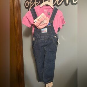 Ms. Rachel Dark Blue Denim Overalls with Pink T-shirt and Headband NWT 3T